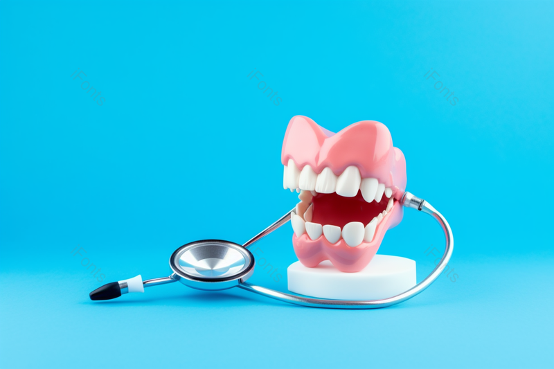 蓝色背景牙齿模型医疗摄影图,高清,摄影图,摄影图片,图片大全,摄影图免费下载